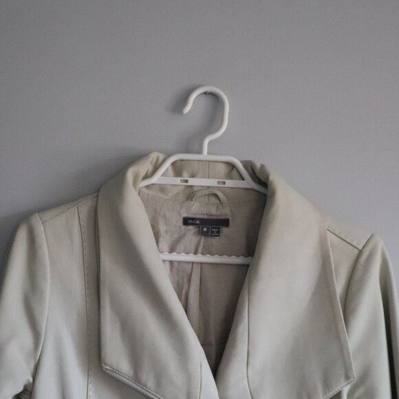 Vince Sz M Classic Cream Goat Leather Moto Asymmetrical Full‎ Zip Luxury Jacket - Picture 4 of 16